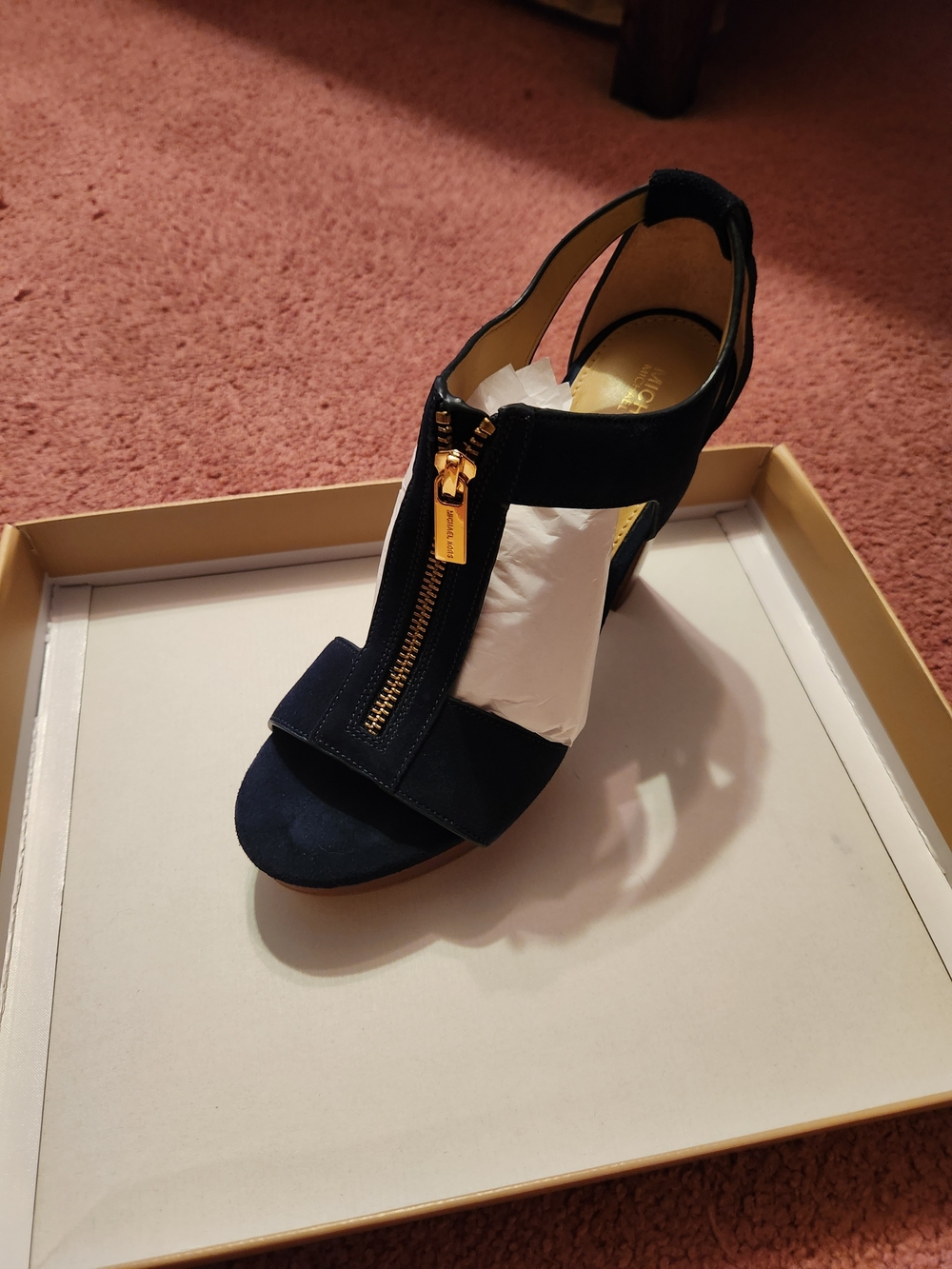 Michael Kors Women’s Navy Suede Zip-Heel Sandal